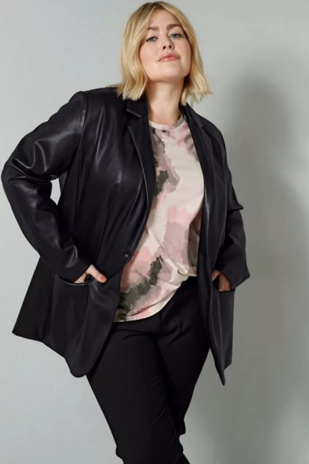 Sara Lindholm Jackenblazer Blazer Lederoptik Classic Fit Revers günstig online kaufen