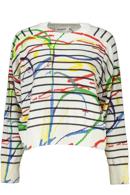 Desigual Strickpullover Stylischer Damenpullover in Weiß mit Druck und Kont günstig online kaufen