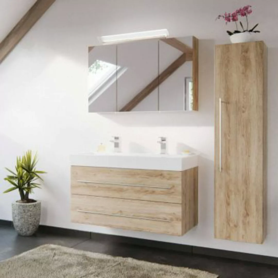 Lomadox Bad-Möbel Kombination mit 100cm Doppel-Waschtisch LISSABON-02 - in günstig online kaufen