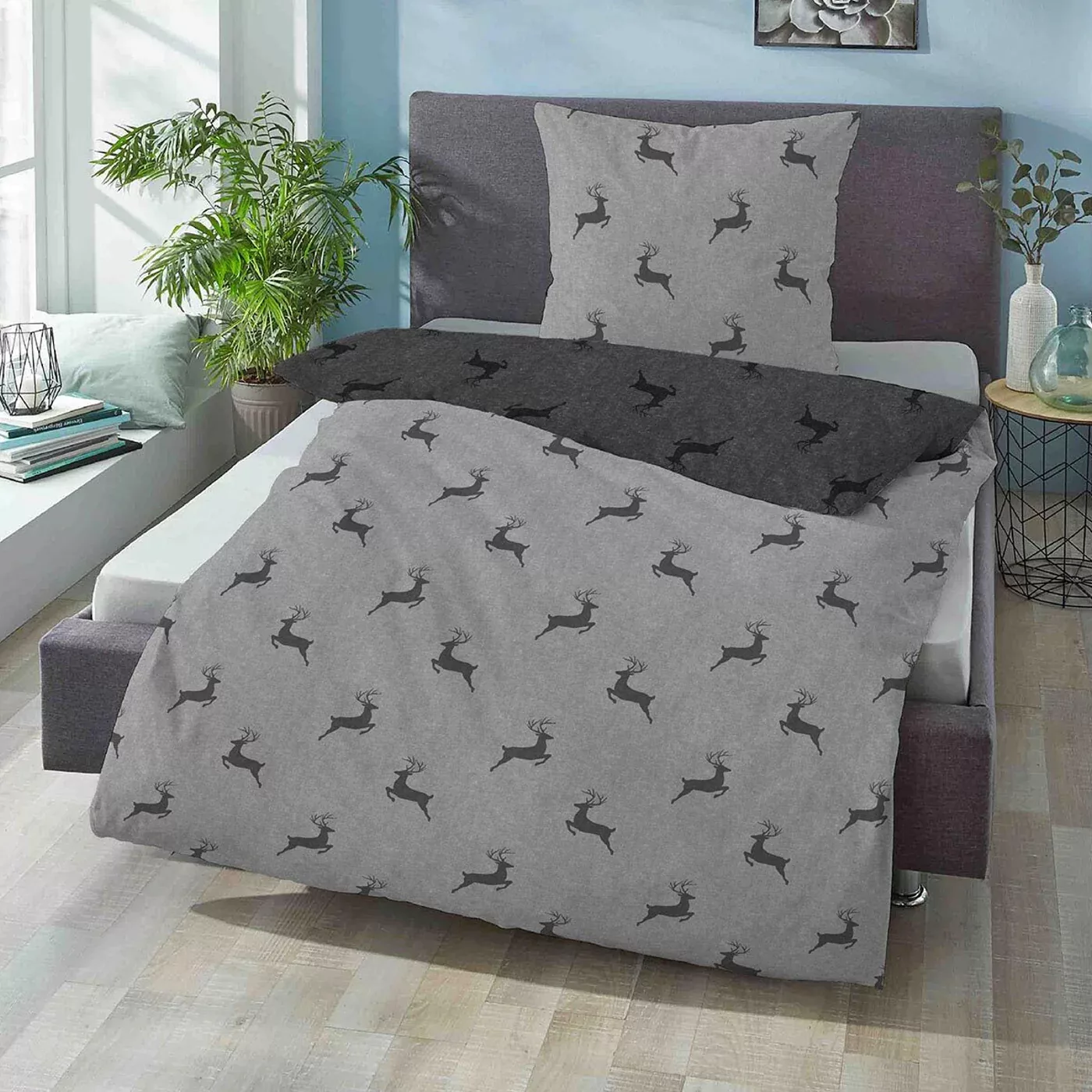 Bettwäsche dormabell Satin 0614-17 Hirsch grau anthrazit 155x220 günstig online kaufen