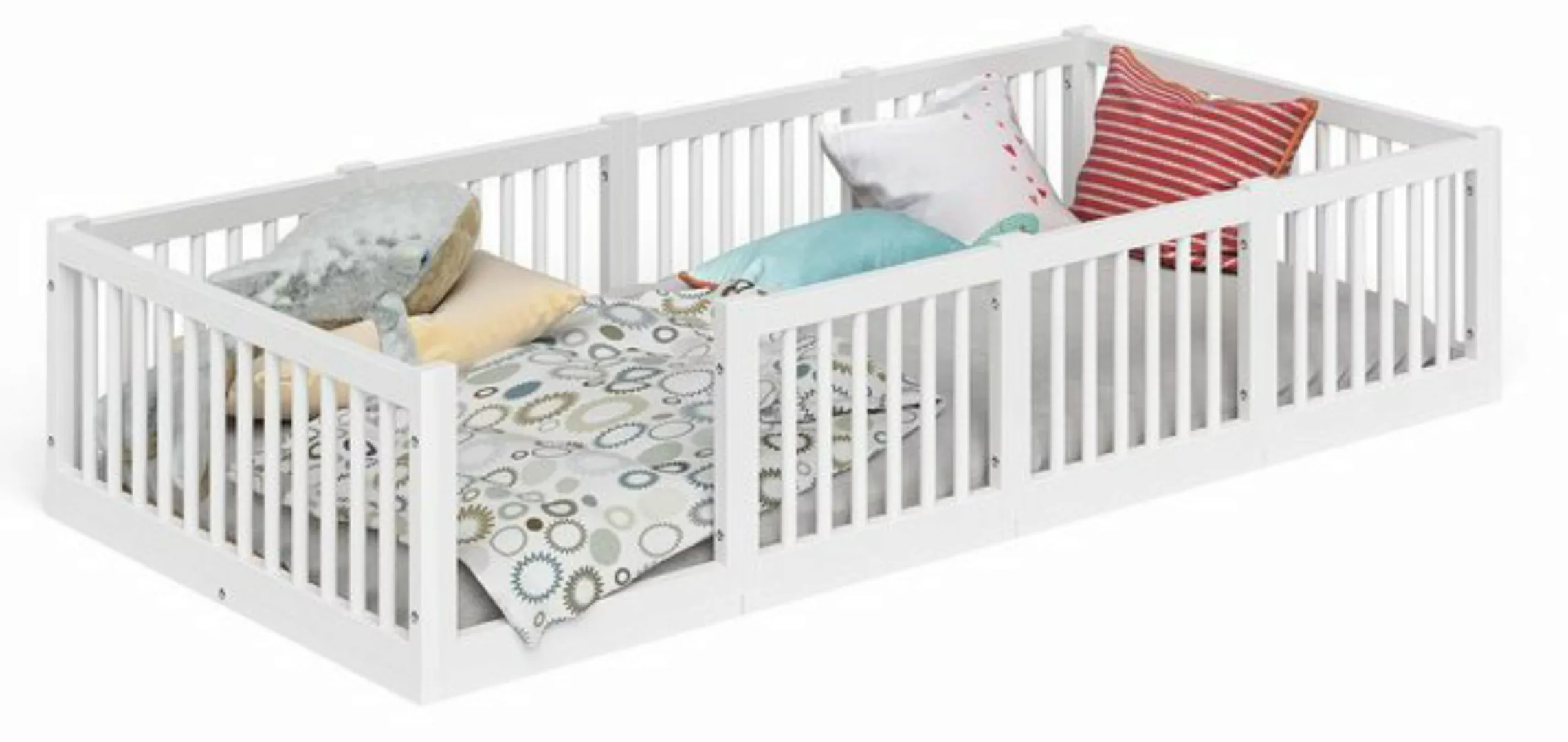 Bellabino Kinderbett Teno (Bodenbett 90x200 cm), mit runden Streben, weiß, günstig online kaufen