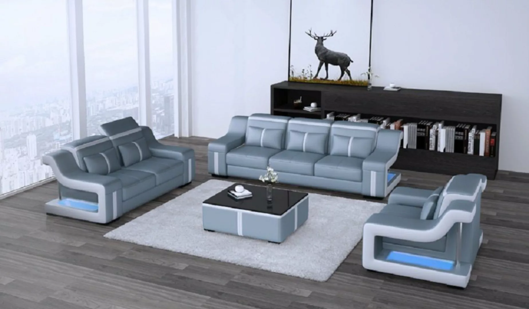 JVmoebel Sofa Sofas Couch Polster Sofa Set 311 Leder Couchen Sofas Gruppe, günstig online kaufen