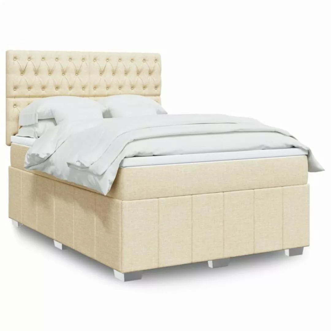 vidaXL Boxspringbett, Boxspringbett mit Matratze Creme 140x200 cm Stoff günstig online kaufen