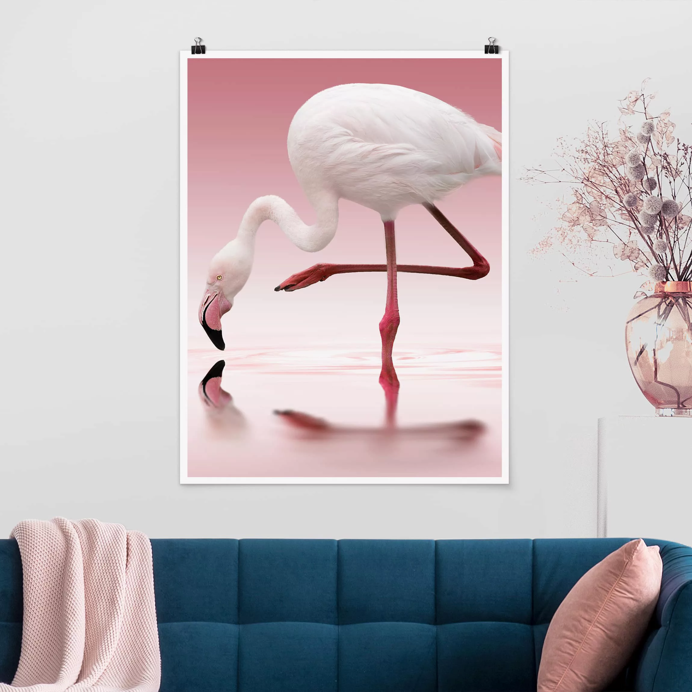 Poster Tiere - Hochformat Flamingo Dance günstig online kaufen