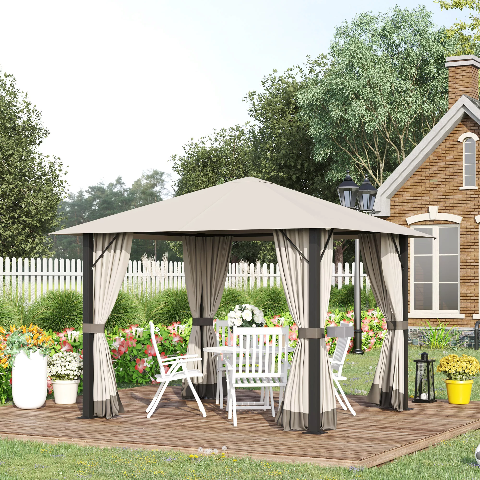 Outsunny Gartenpavillon Pavillon 3 x 3 m Gartenzelt Dach mit Belüftungslöch günstig online kaufen