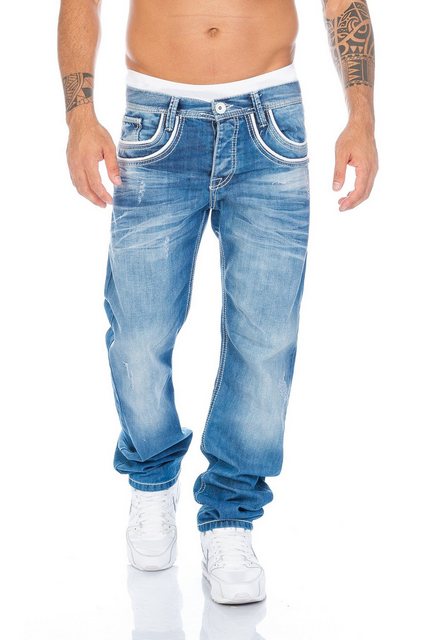 Cipo & Baxx Regular-fit-Jeans Herren Jeans Hose mit weißen Applikationen Je günstig online kaufen