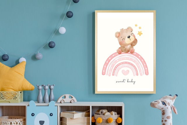 queence Bild mit Rahmen »Bär auf buntem Regenbogen«, Bär-Bären-Bilder vom S günstig online kaufen