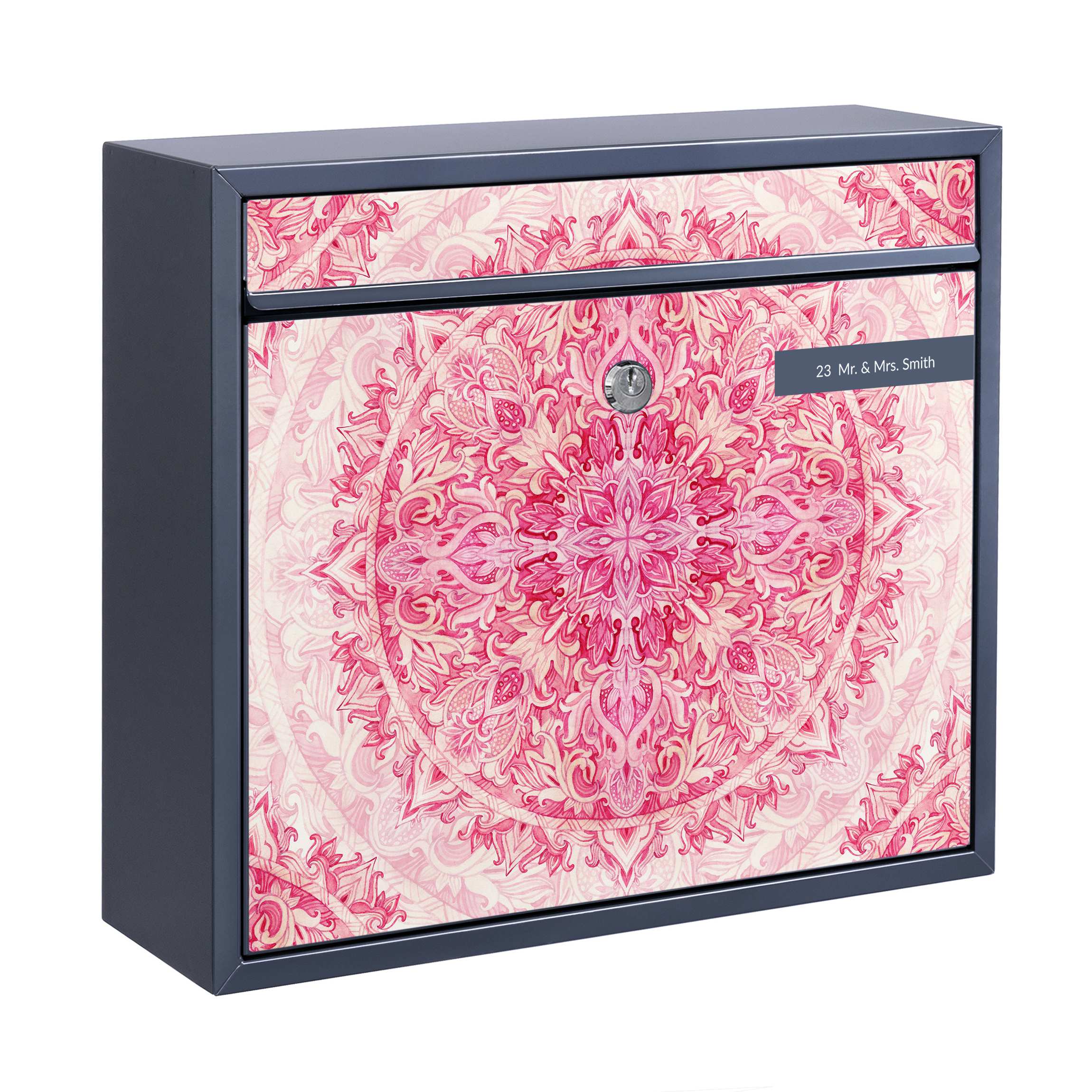 Briefkasten mit eigenem Text Mandala Aquarell Ornament Muster pink günstig online kaufen