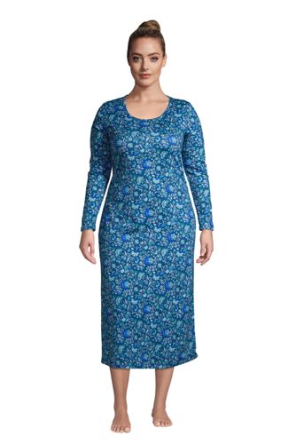 Wadenlanges Supima Langarm-Nachthemd in großen Größen, Damen, Größe: 48-50 günstig online kaufen