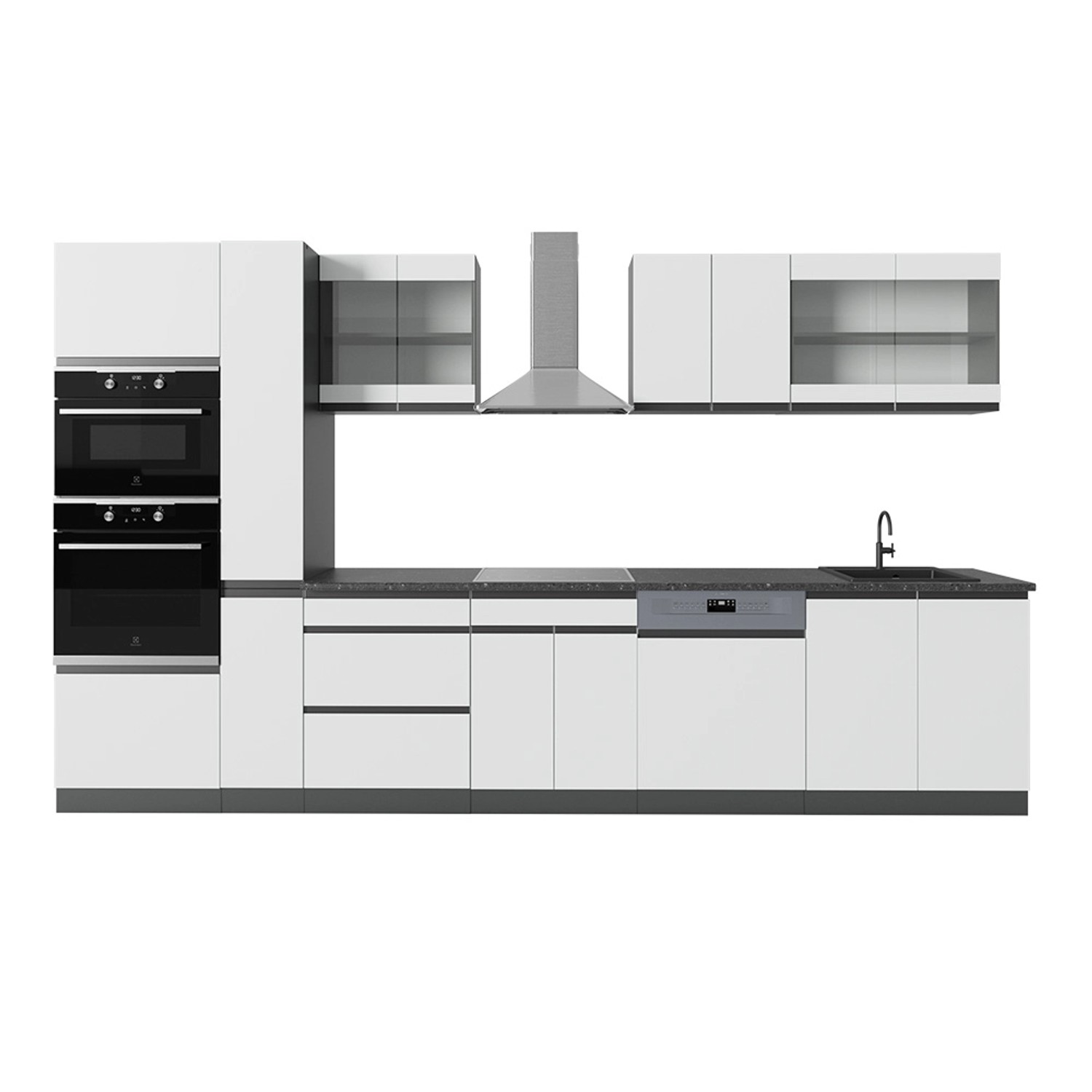 Vicco Küchenzeile R-Line Weiß/Anthrazit, 350 J-Shape, günstig online kaufen