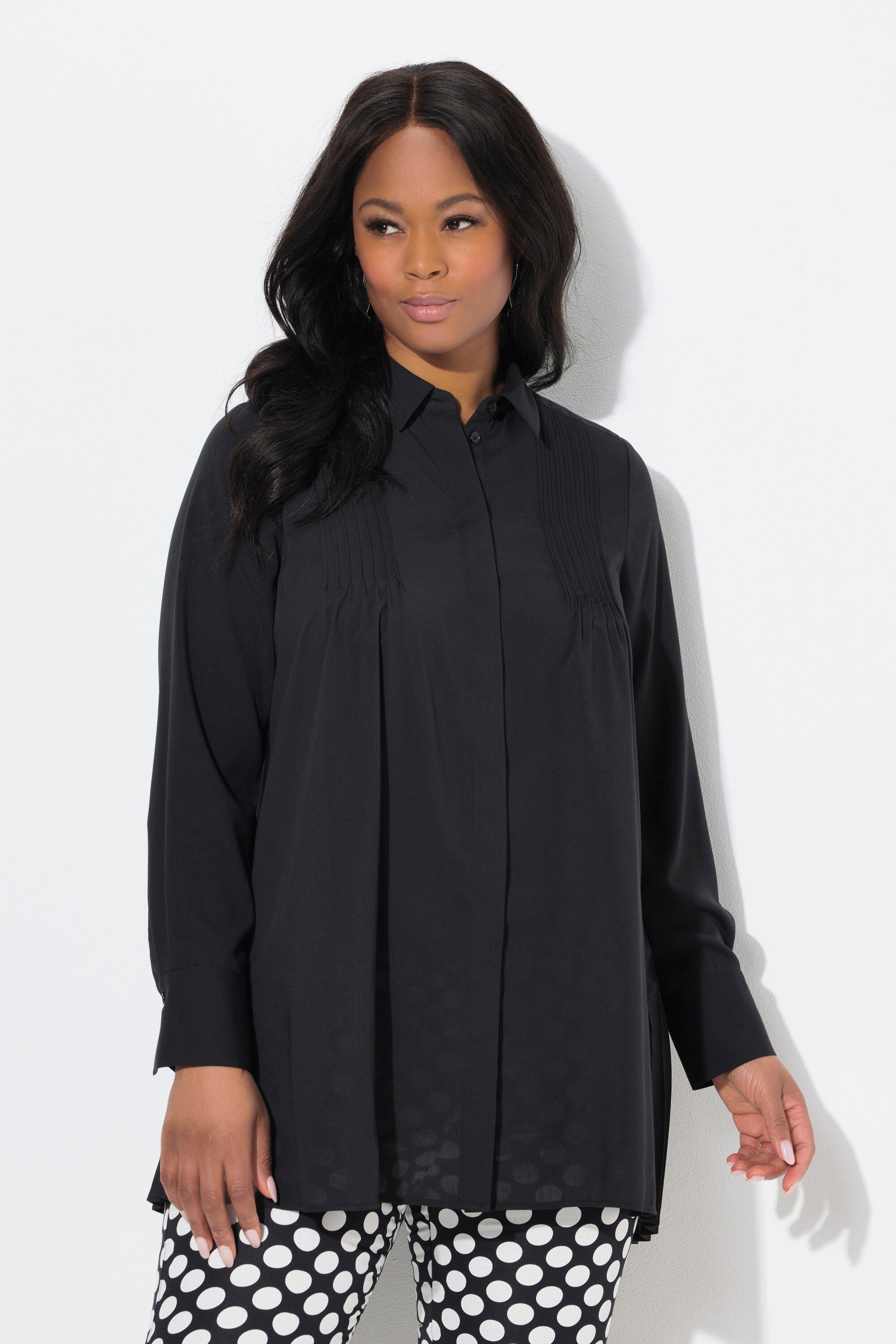 Ulla Popken Longbluse Bluse Plissee-Rücken A-Linie günstig online kaufen