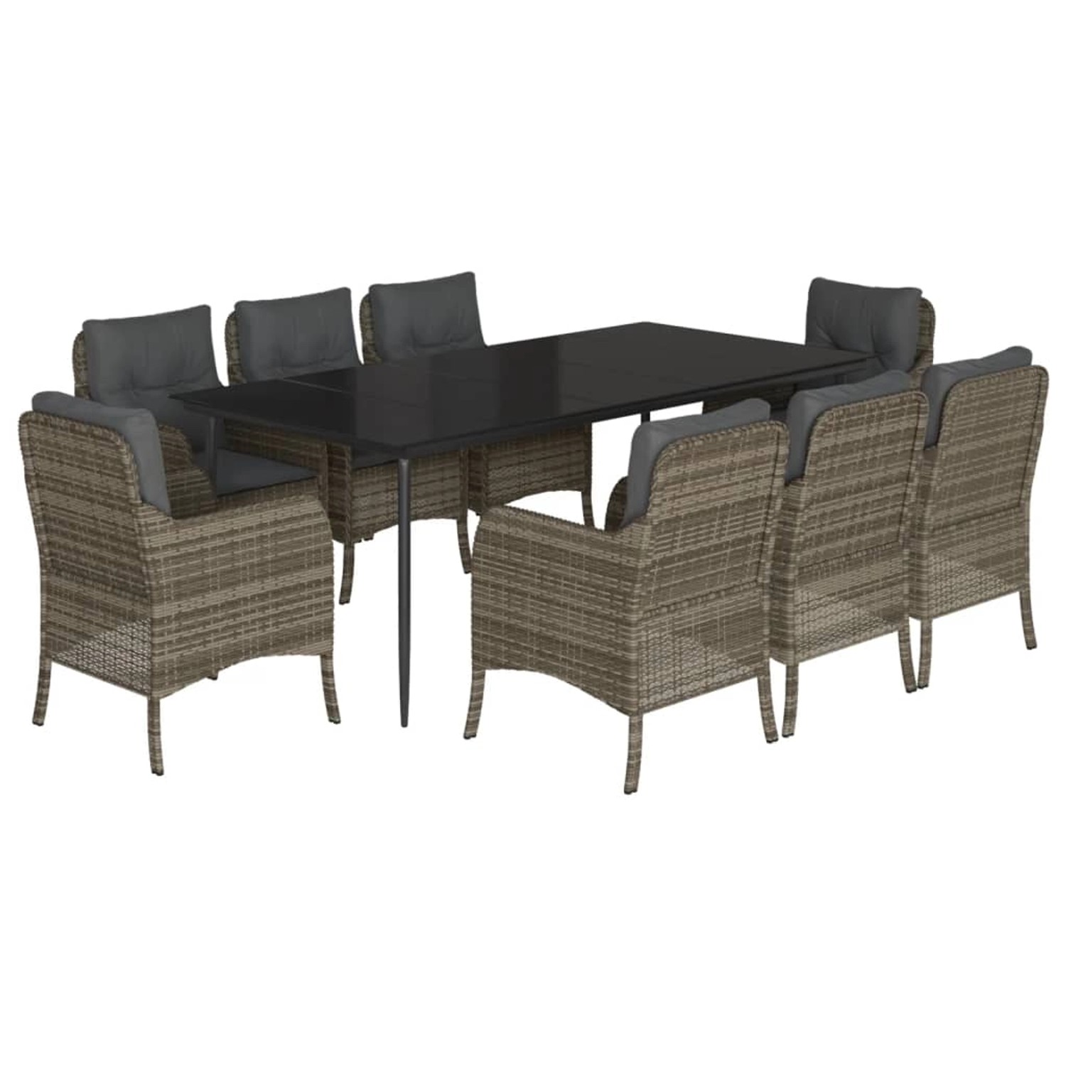 vidaXL 9-Tlg Garten-Essgruppe mit Kissen Grau Poly Rattan 3211954 günstig online kaufen