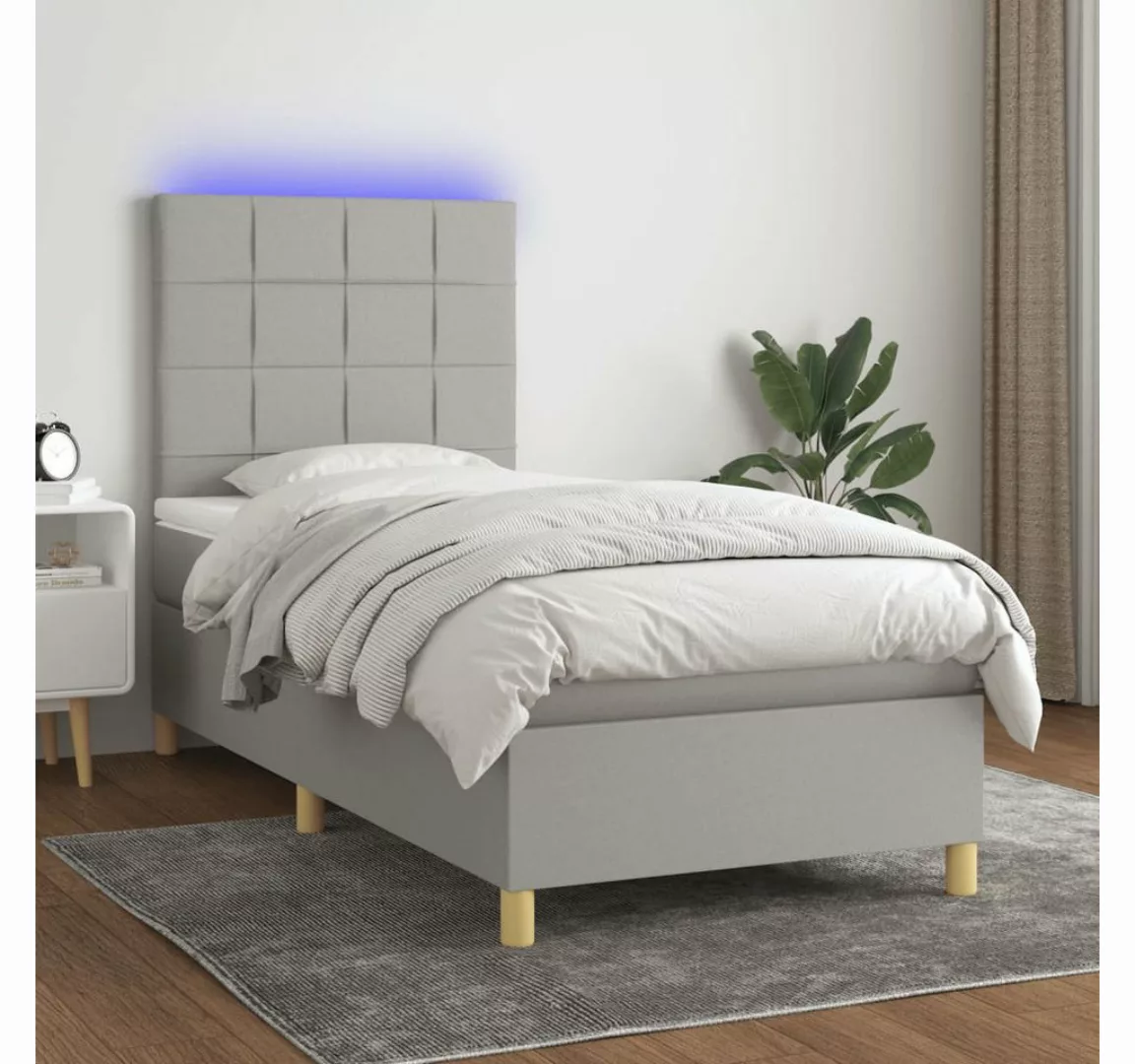 vidaXL Boxspringbett Boxspringbett mit Matratze LED Hellgrau 80x200 cm Stof günstig online kaufen