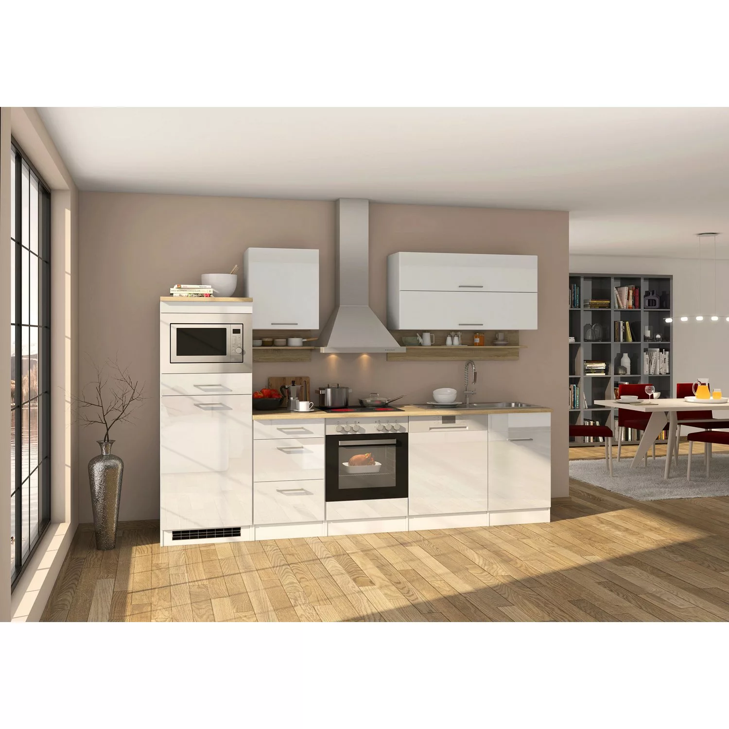 Held Möbel Küchenzeile Mailand 280 cm Grau Hochglanz-Grau Matt mit E-Geräte günstig online kaufen