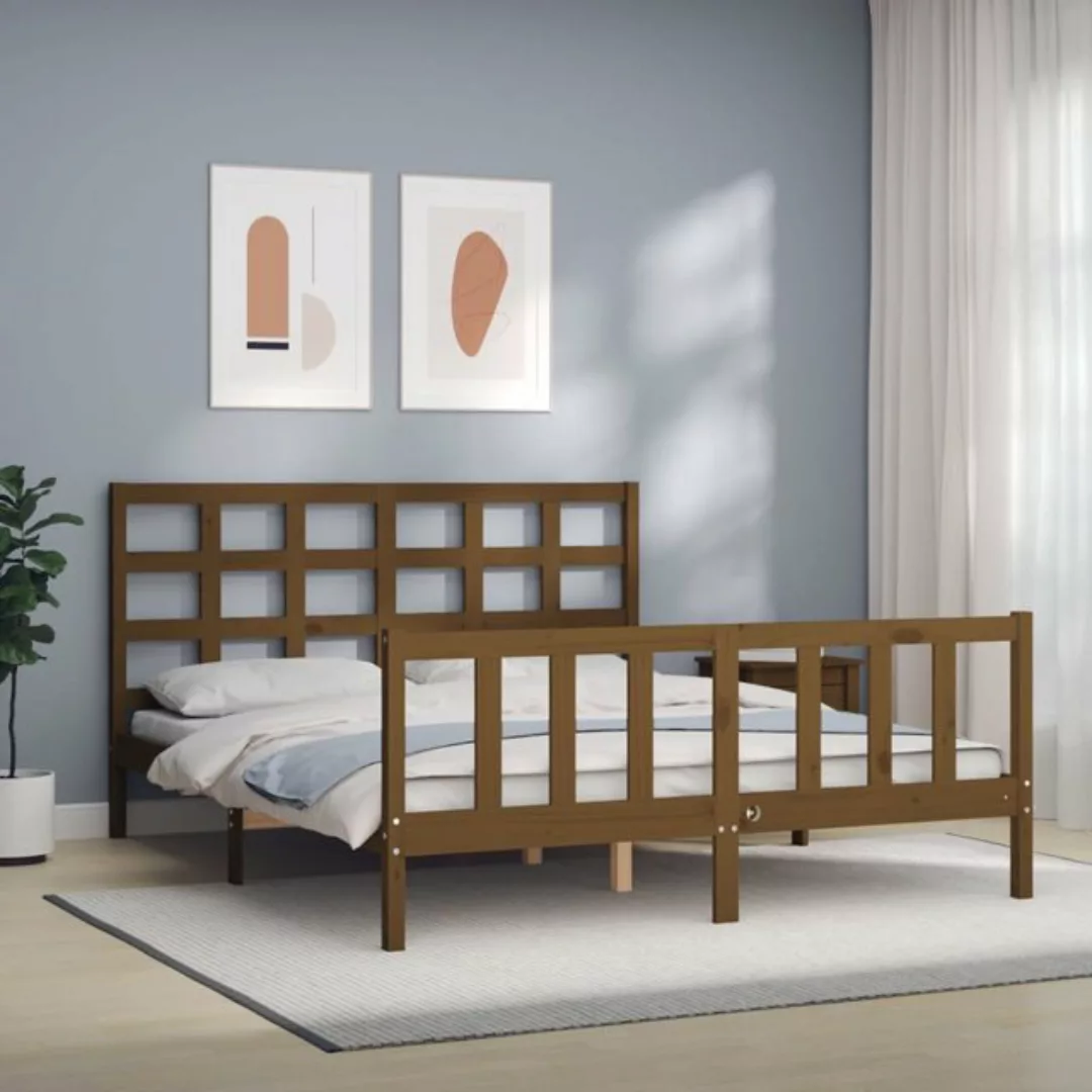 vidaXL Bett Massivholzbett mit Kopfteil Honigbraun günstig online kaufen