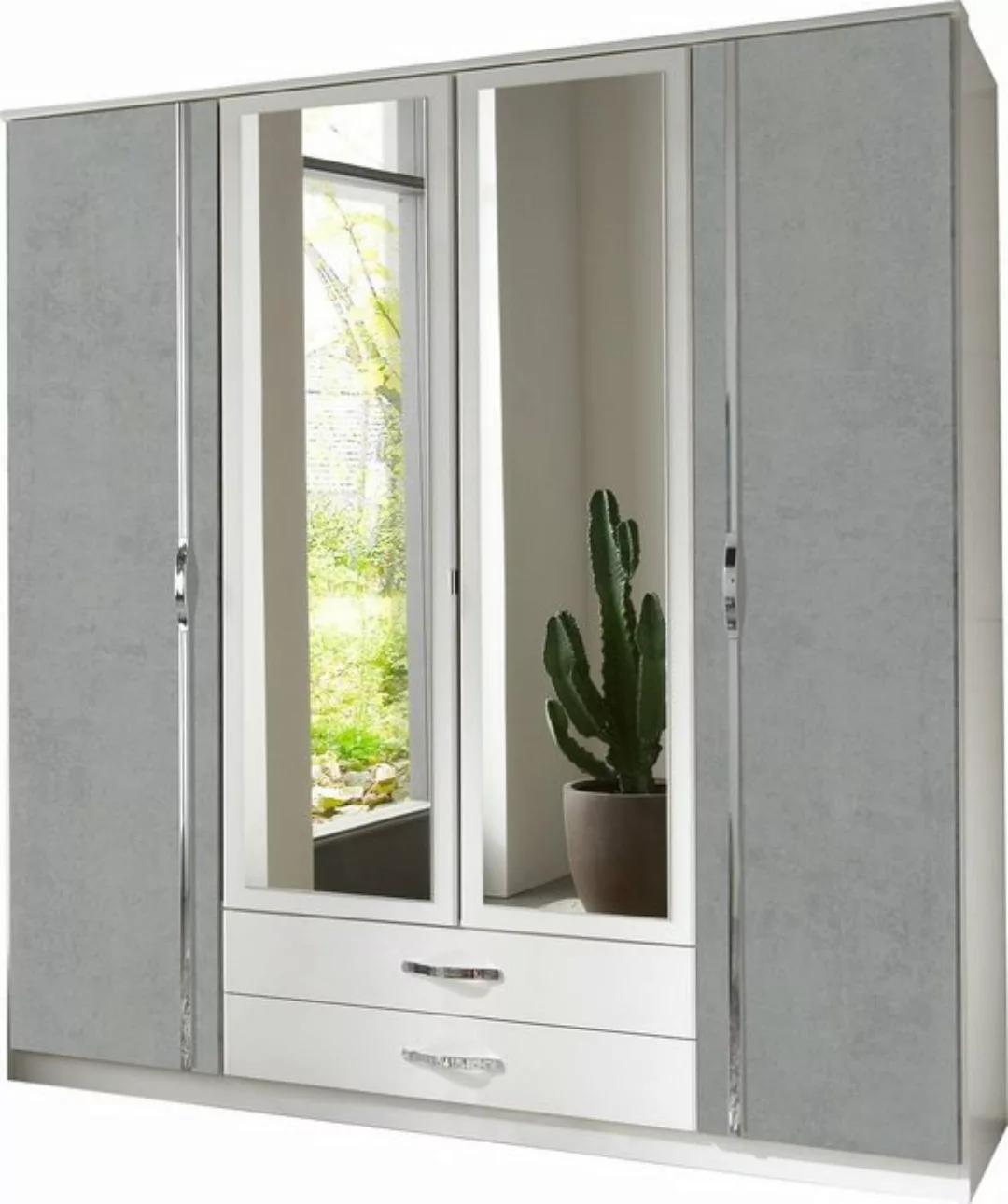 freiraum Drehtürenschrank Duo in WEISS + BETON-NB LICHTGRAU - 179x199x58cm günstig online kaufen