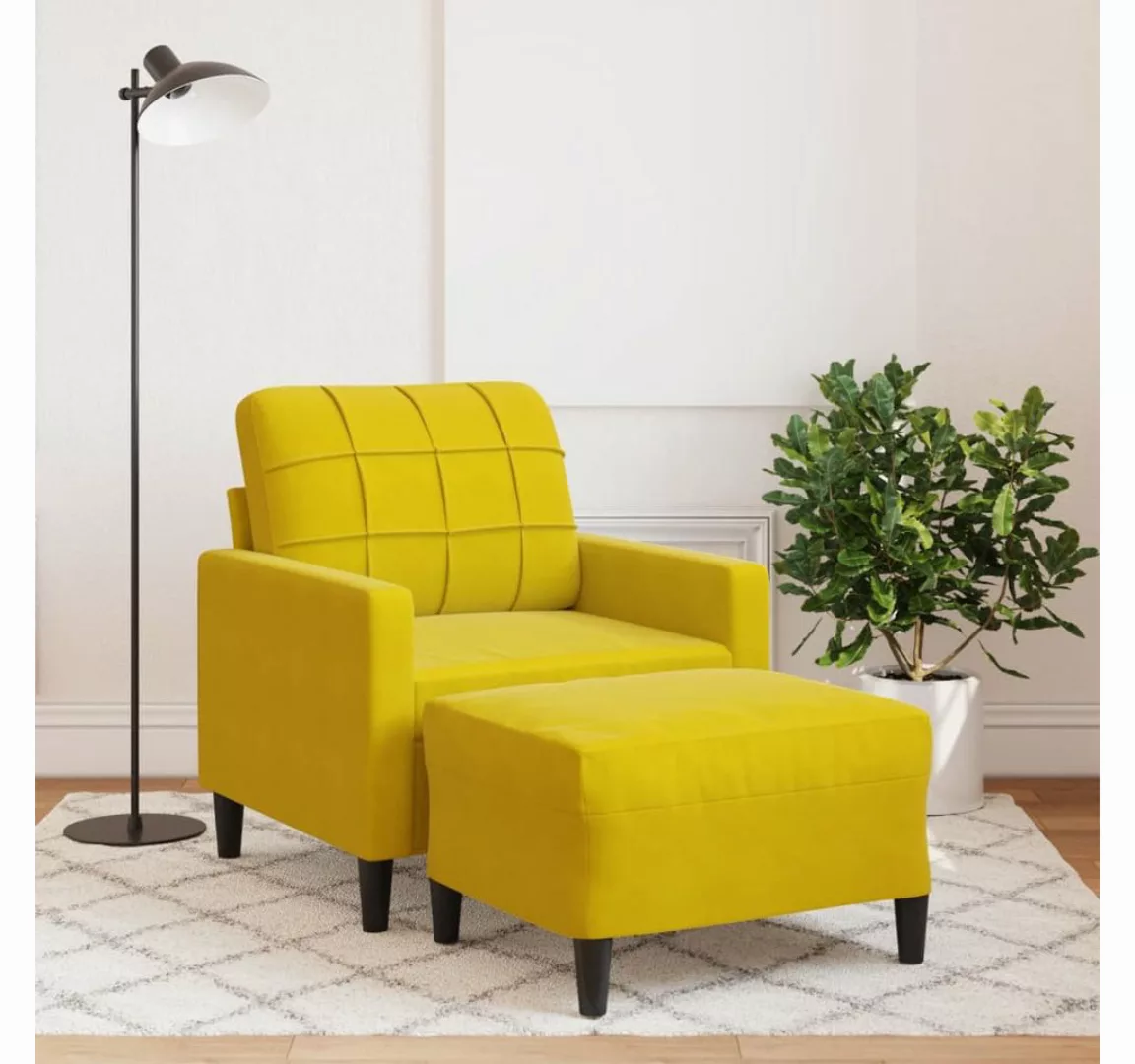 vidaXL Sofa Sessel mit Hocker 60 cm Samt, Gelb günstig online kaufen