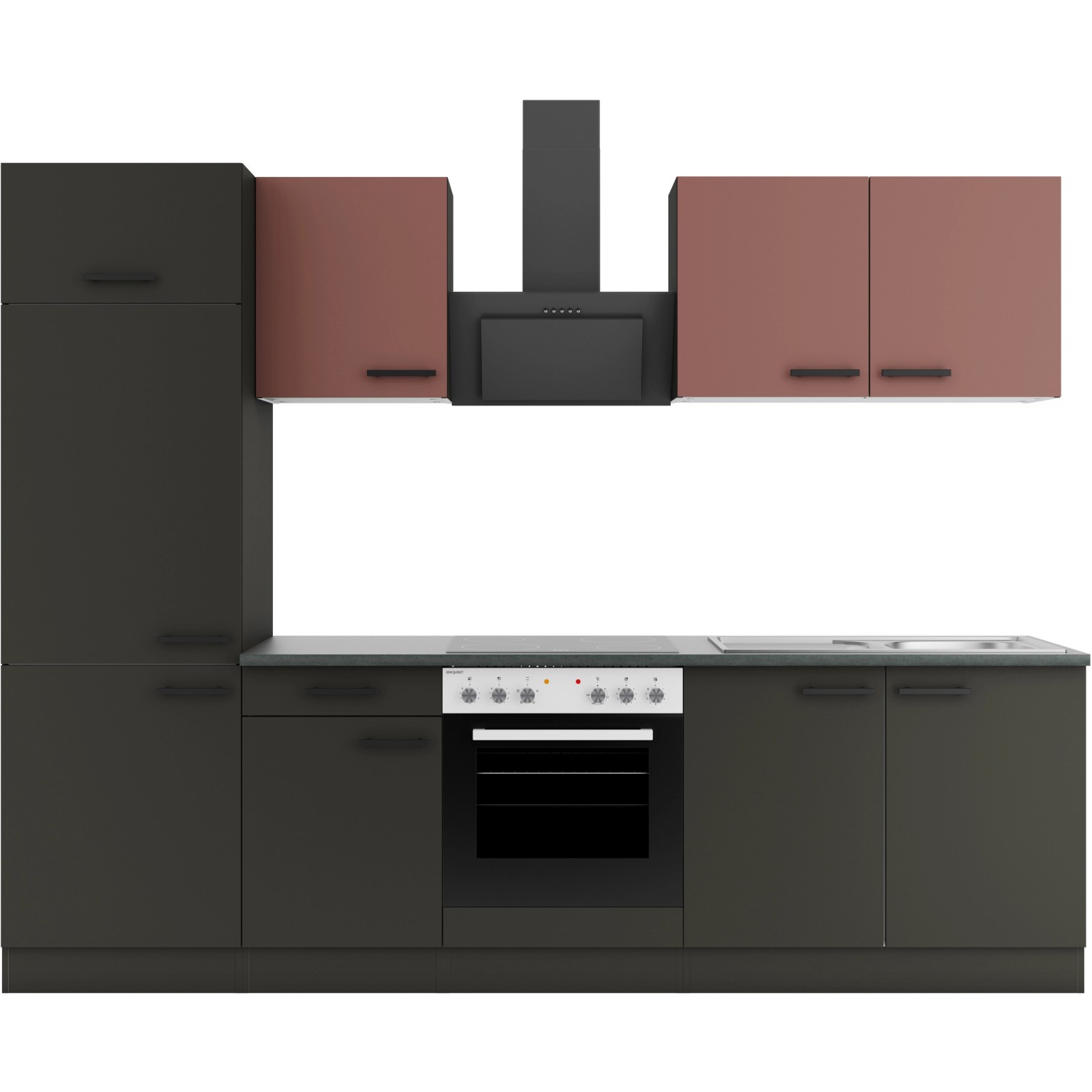 OPTIFIT Nizza407/Madrid420 Küchenzeile 270 cm ohne E-Geräte Rostrot / Anthr günstig online kaufen