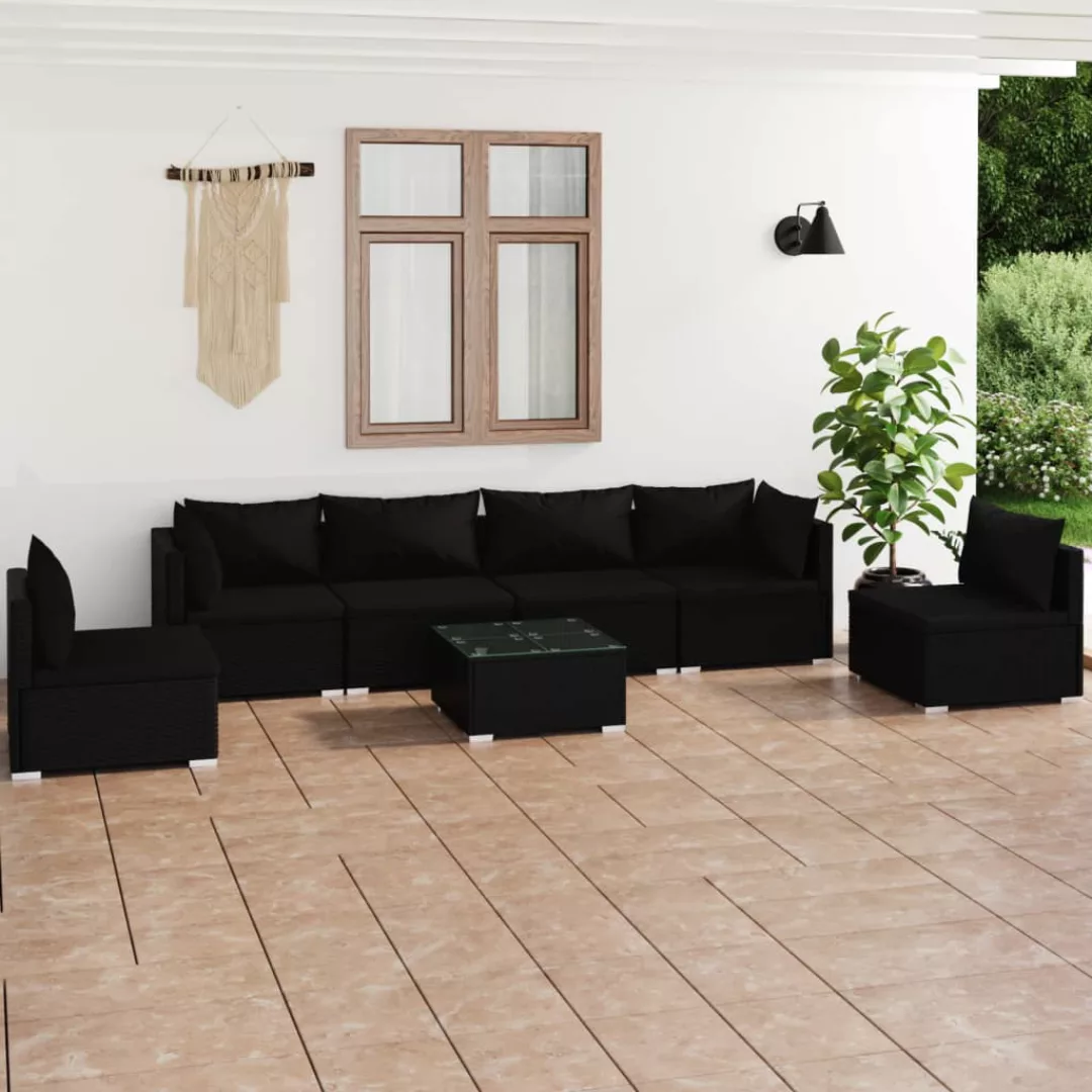 Vidaxl 7-tlg. Garten-lounge-set Mit Kissen Poly Rattan Schwarz günstig online kaufen