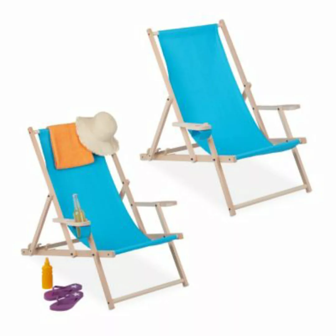relaxdays Liegestuhl klappbar Holz 2er Set hellblau günstig online kaufen