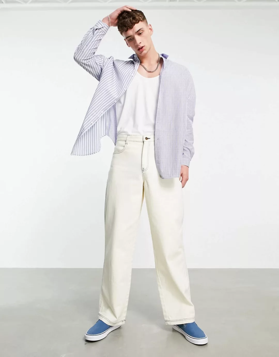 ASOS DESIGN – Gestreiftes Oversize-Hemd im Stil der 90er mit Patchwork-Desi günstig online kaufen
