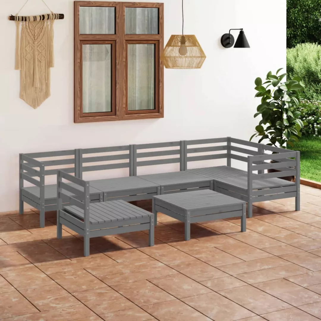 7-tlg. Garten-lounge-set Kiefer Massivholz Grau günstig online kaufen