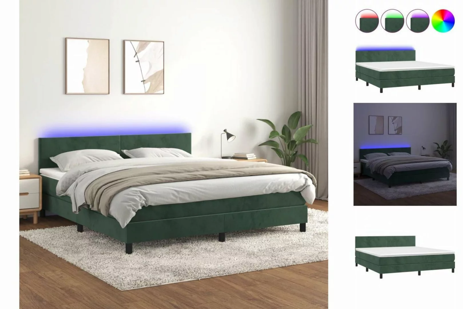 vidaXL Boxspringbett Boxspringbett mit Matratze LED Dunkelgrün 160x200 cm S günstig online kaufen