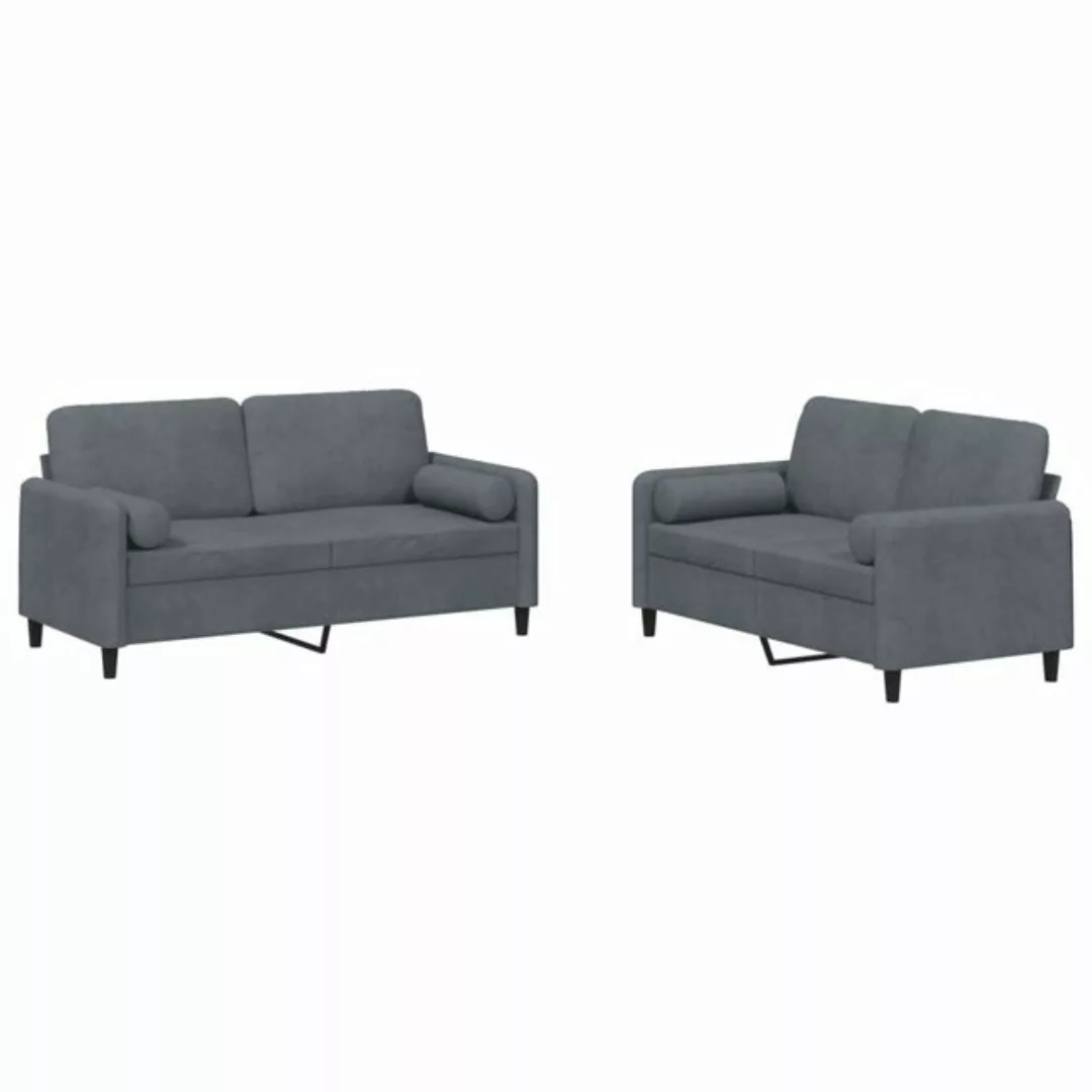 vidaXL Sofa, 2-tlg. Sofagarnitur mit Kissen Dunkelgrau Samt günstig online kaufen