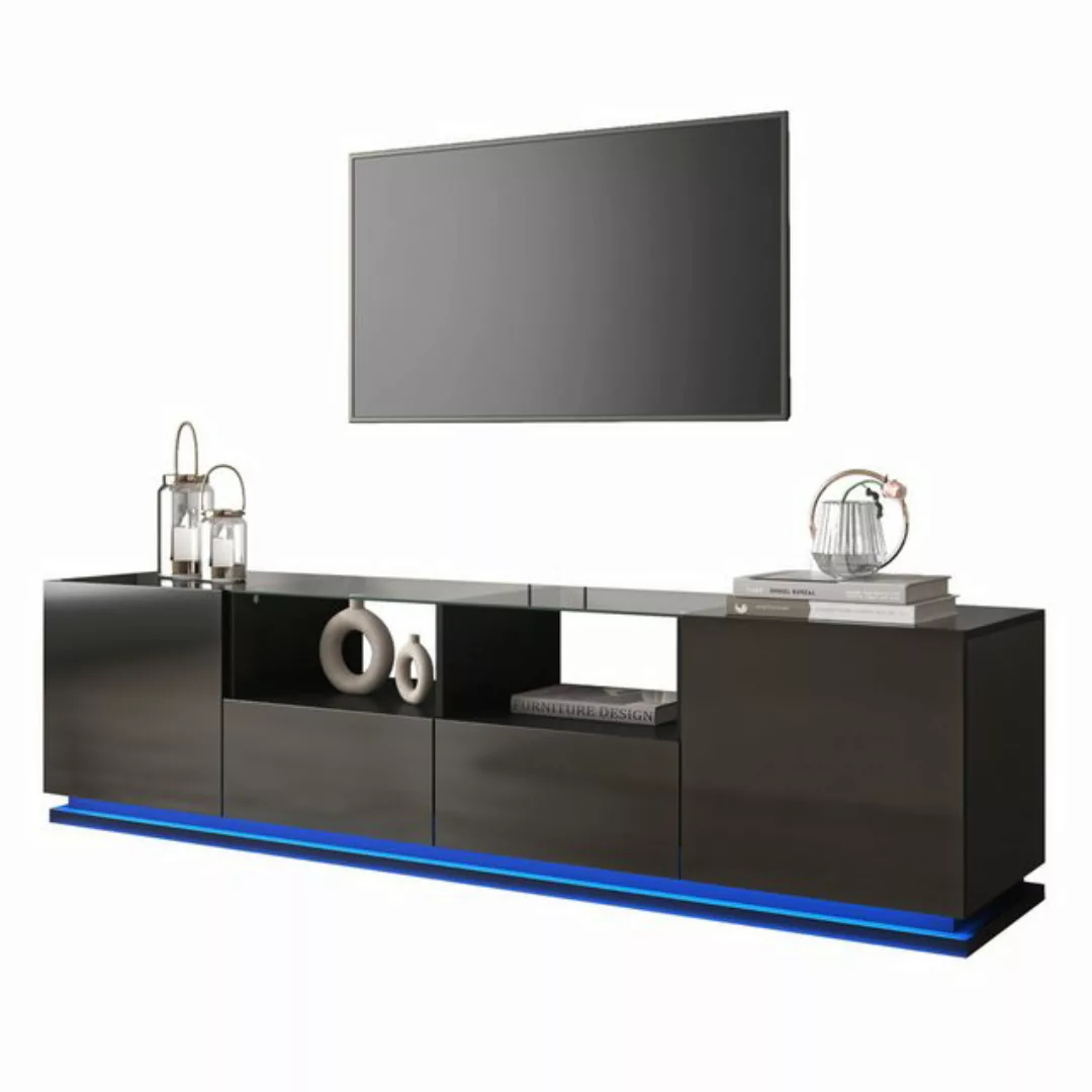 Ulife TV-Schrank Hochglänz Lowboard mit LED-Licht 2 Schubladen und 2 Türen günstig online kaufen