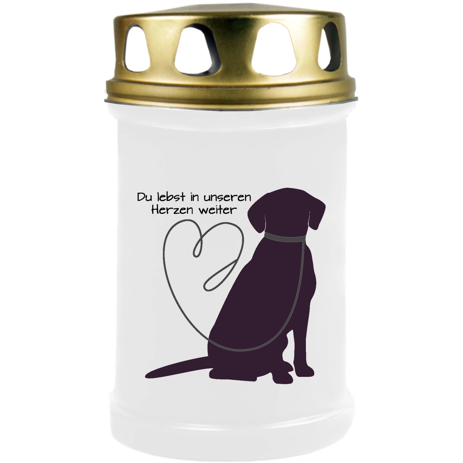 HS Candle Grabkerze Weiß 48h Deckel Gold Labrador 1 günstig online kaufen