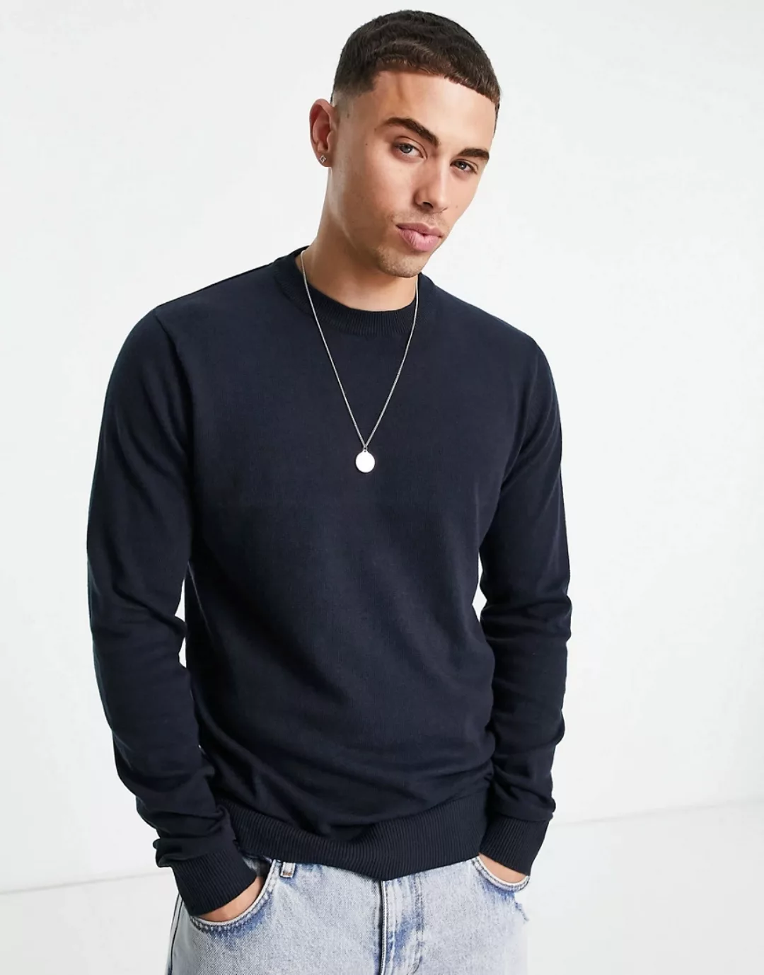Threadbare – Pullover aus Baumwolle mit Rundhalsausschnitt in Dunkelgrün günstig online kaufen