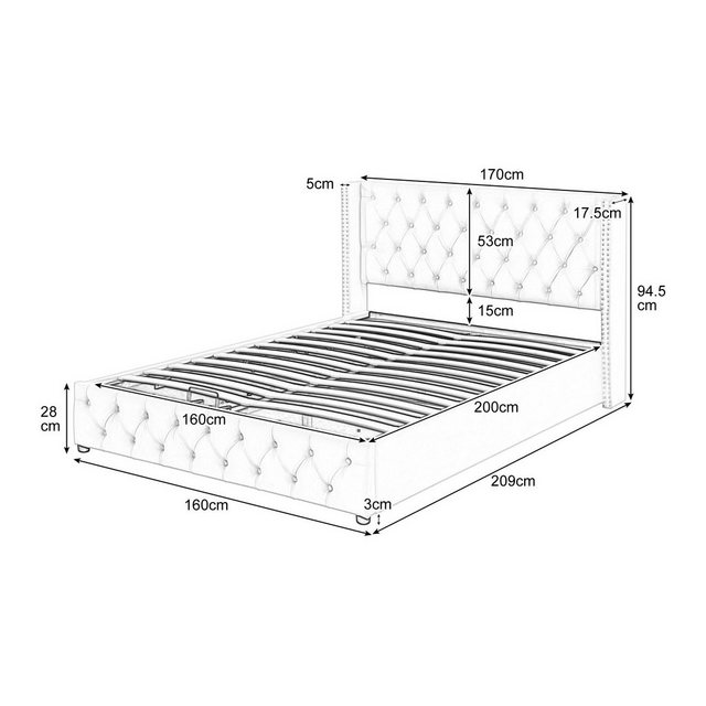 Ulife Polsterbett hydraulisches Doppelbett Funktionsbett Jugendbett Staurau günstig online kaufen