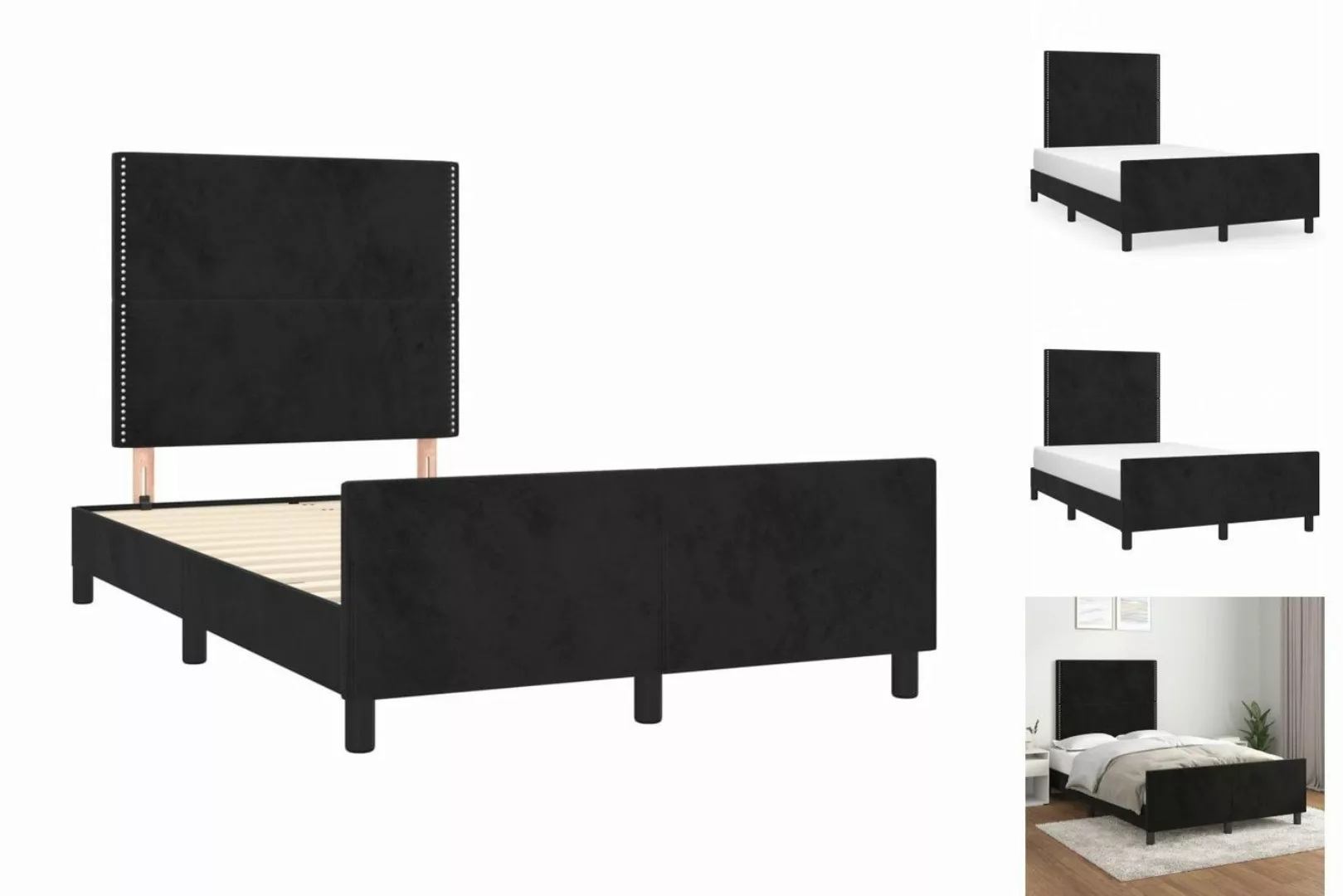 vidaXL Bettgestell Bettrahmen mit Kopfteil Schwarz 120x200 cm Samt Bett Bet günstig online kaufen