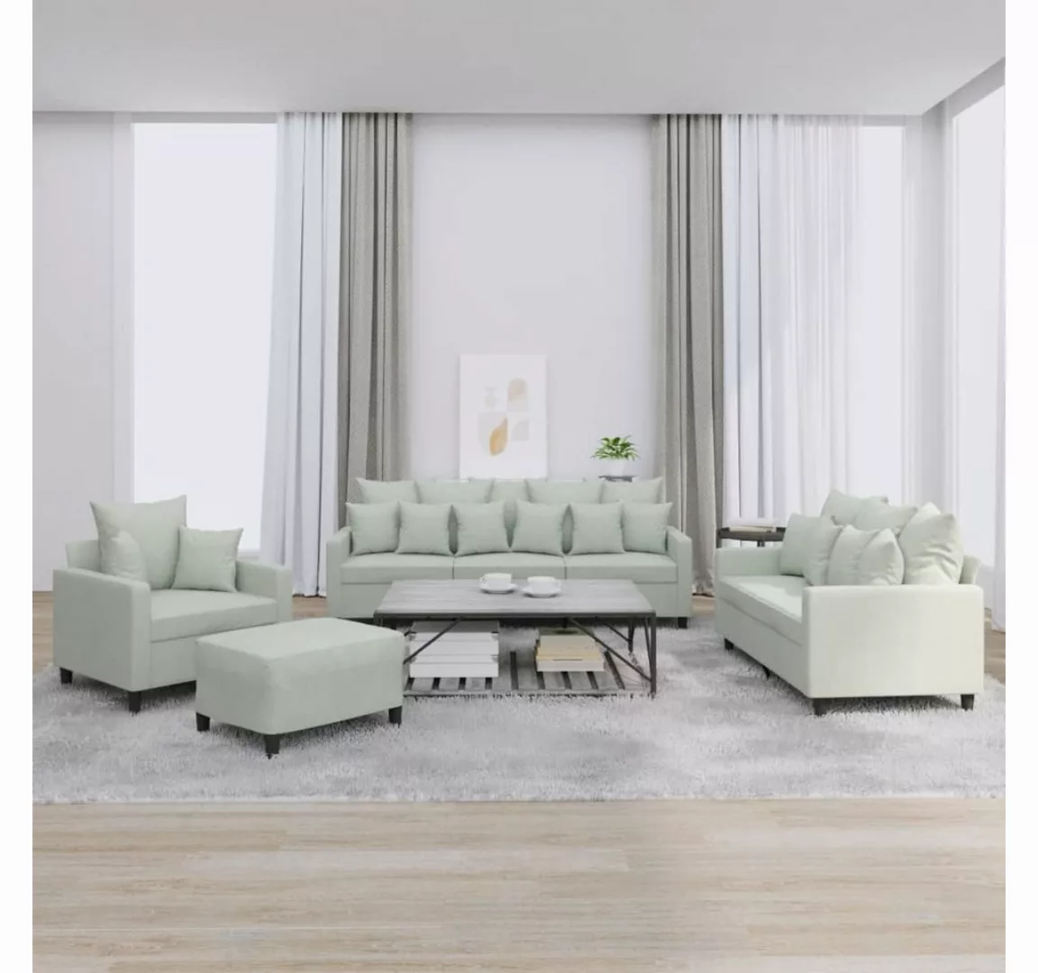 vidaXL Sofa Sofagarnitur Set mit Kissen Stoff, 4-tlg., Hellgrau günstig online kaufen