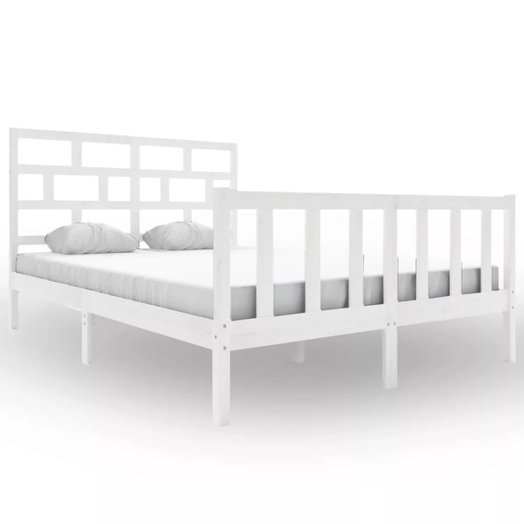 vidaXL Bettgestell Massivholzbett Weiß 160x200 cm Doppelbett Bett Bettrahme günstig online kaufen