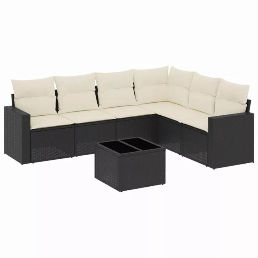 vidaXL Sofaelement 7-tlg. Garten-Sofagarnitur mit Kissen Schwarz Poly Ratta günstig online kaufen