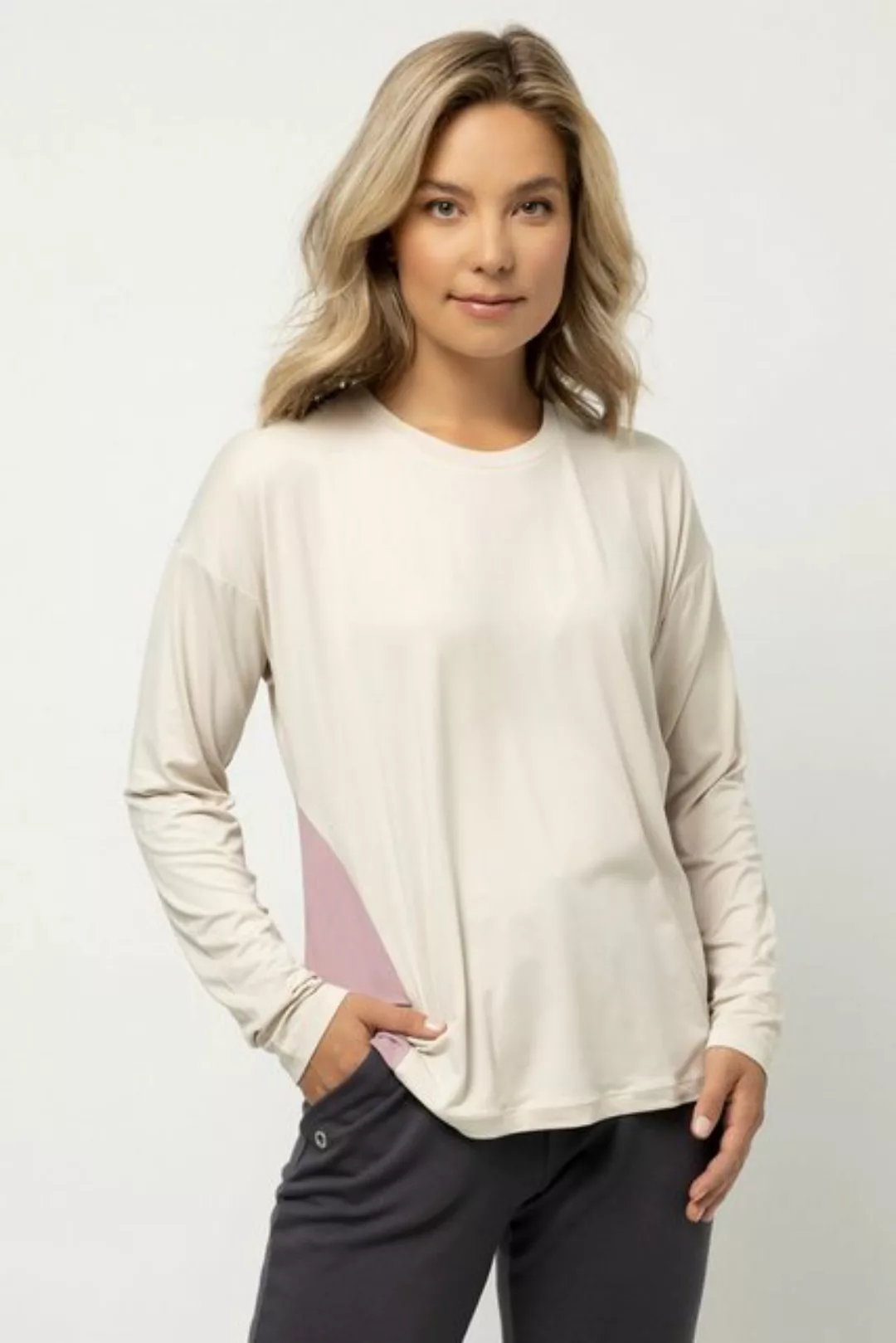 Gina Laura Rundhalsshirt Shirt zweifarbig schnelltrocknend Rundhals Langarm günstig online kaufen