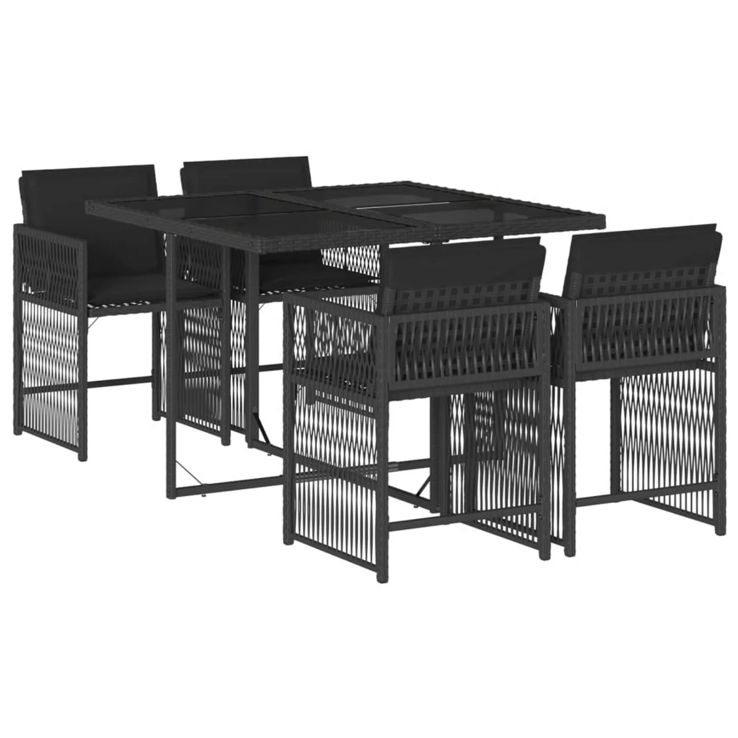 vidaXL 5-tlg Garten-Essgruppe mit Kissen Schwarz Poly Rattan Modell 165 günstig online kaufen