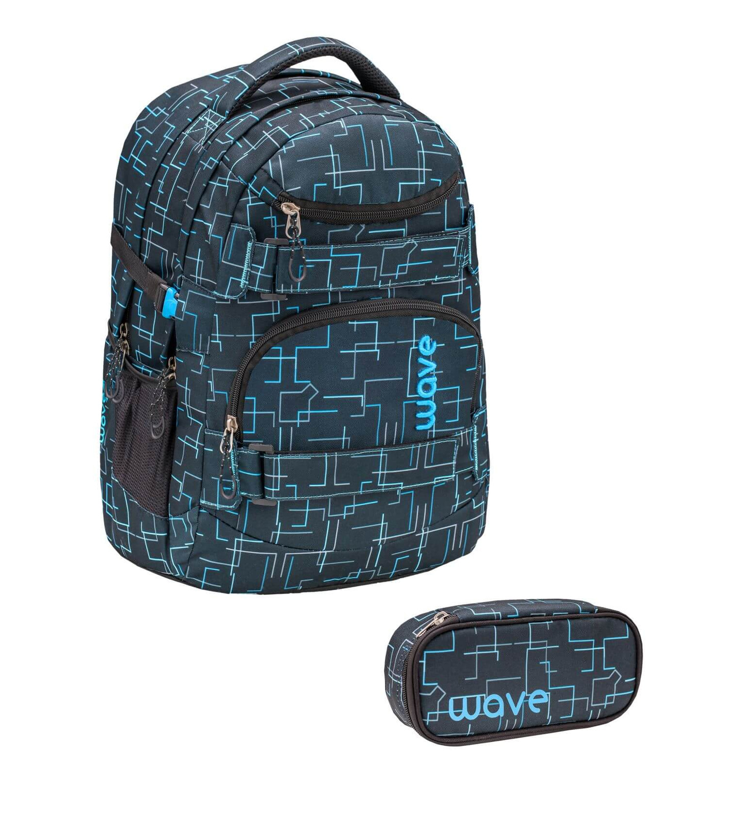 Wave Infinity Rucksack Set mit Schlamperbox, Cubic neon blue günstig online kaufen
