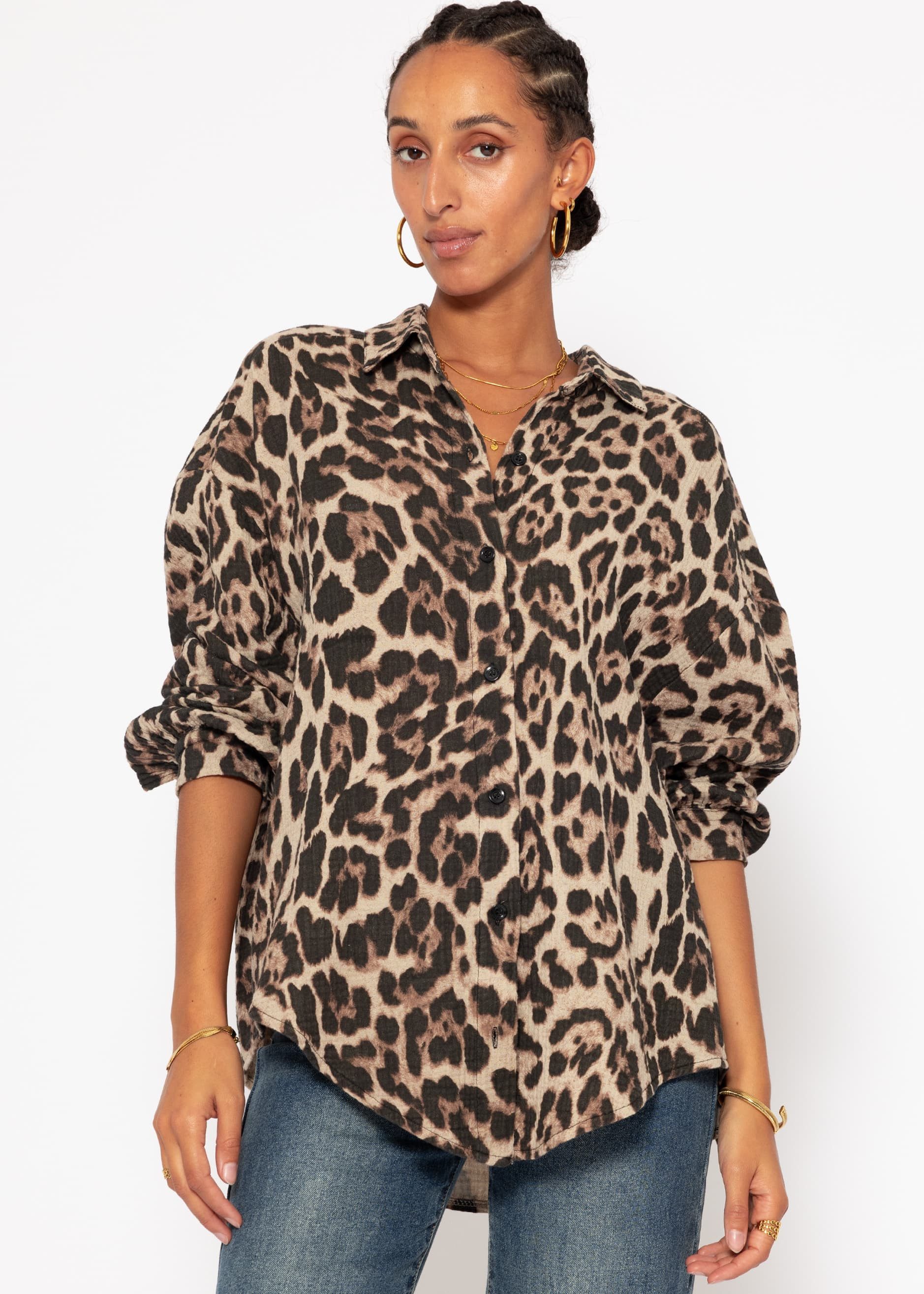 SASSYCLASSY Longbluse Leo Oversize Musselin Bluse günstig online kaufen