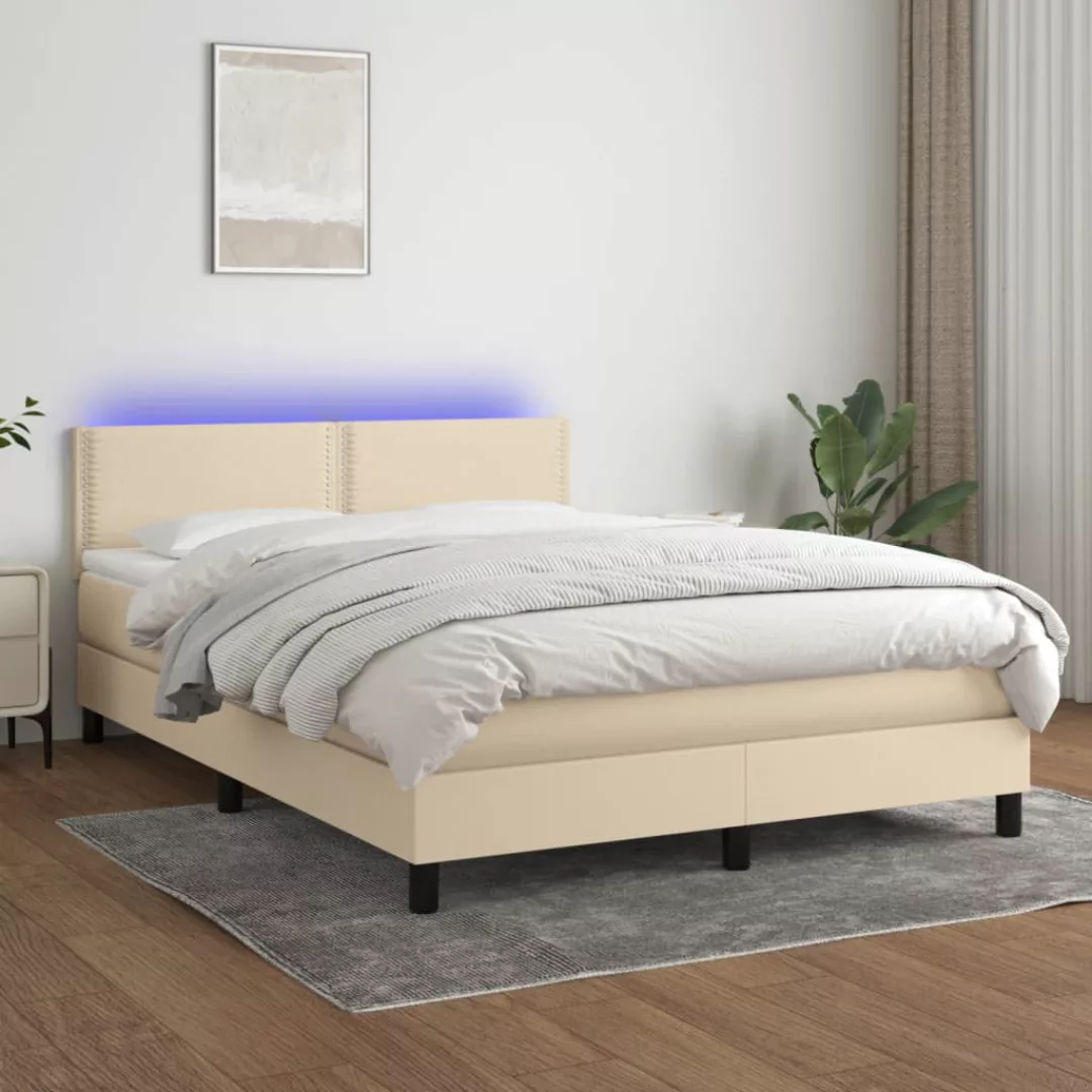 vidaXL Bettgestell Boxspringbett mit Matratze LED Creme 140x200 cm Stoff Be günstig online kaufen