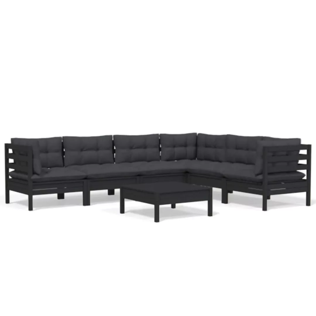 7-tlg. Garten-lounge-set Mit Kissen Schwarz Massivholz Kiefer günstig online kaufen