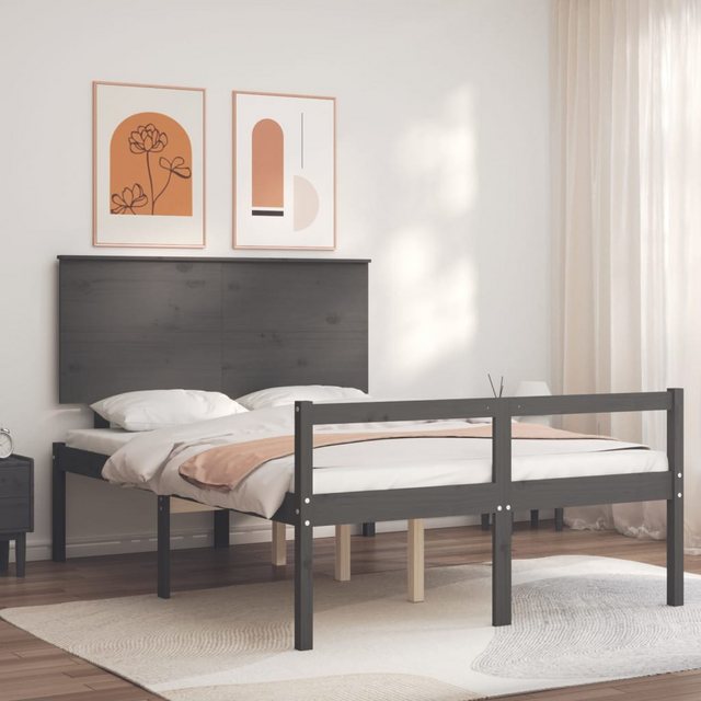 vidaXL Bett Seniorenbett mit Kopfteil 120x200 cm Grau Massivholz günstig online kaufen