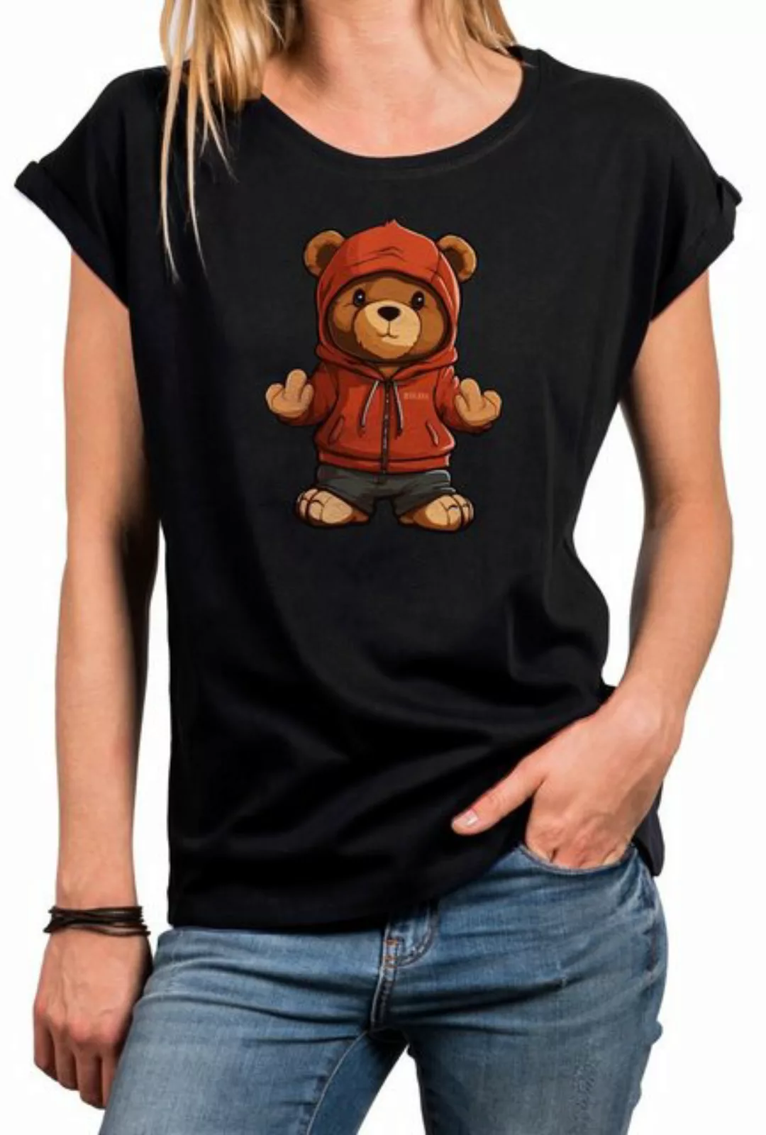 MAKAYA Print-Shirt Damen Kurzarm Teddybär coole lustige freche sexy Sommer günstig online kaufen