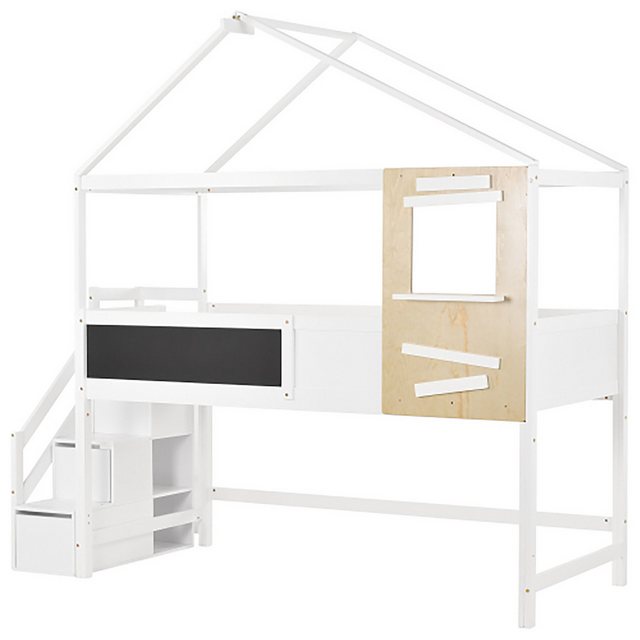 Celya Kinderbett Hausbett 90x200cm mit Treppe Schubladen, mit Treppe und Fe günstig online kaufen