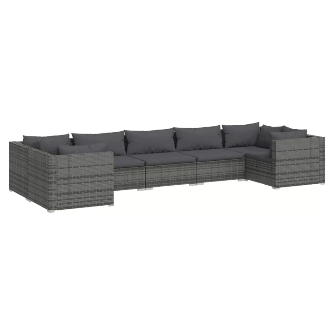 Vidaxl 7-tlg. Garten-lounge-set Mit Kissen Poly Rattan Grau günstig online kaufen