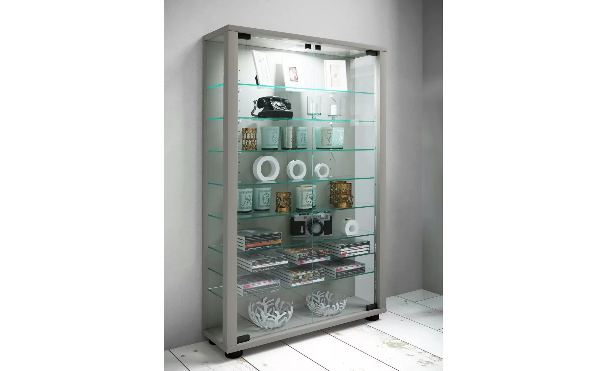 VCM Holz Glas Vitrine Sammelvitrine Glasvitrine Schaukasten Standvitrine Lu günstig online kaufen