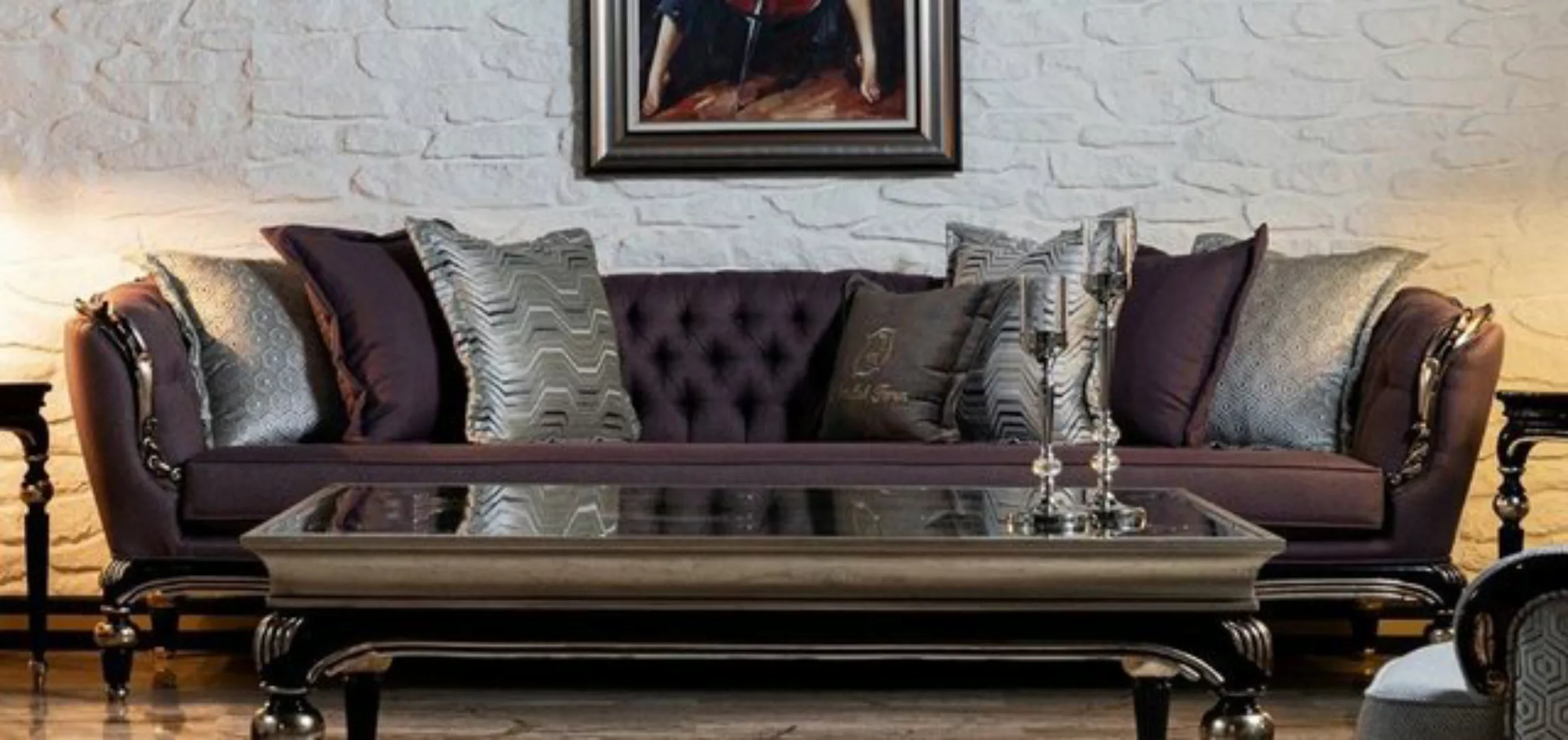 Casa Padrino Sofa Luxus Barock Sofa Lila / Schwarz / Silber - Handgefertigt günstig online kaufen