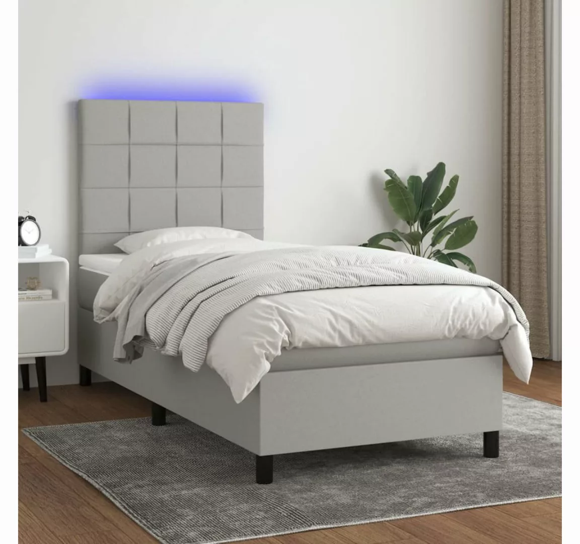 vidaXL Boxspringbett Boxspringbett mit Matratze LED Hellgrau 90x190 cm Stof günstig online kaufen