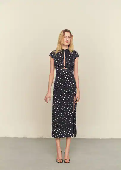 Polka-Dots-Kleid mit Schlitzdetail günstig online kaufen